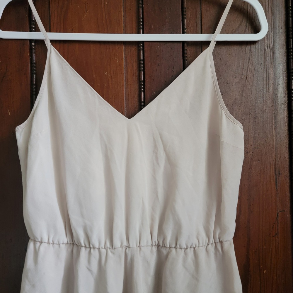 Amanda Uprichard Cream Spaghetti Strap V-Neck Elastic Waist Romper Small - Picture 3 of 10